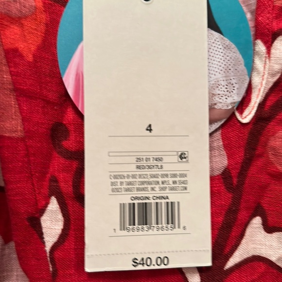 Rhode x Target Red Pink Zinnia Floral Print Bell Sleeve Midi Dress NWT Sz4 - Picture 5 of 5